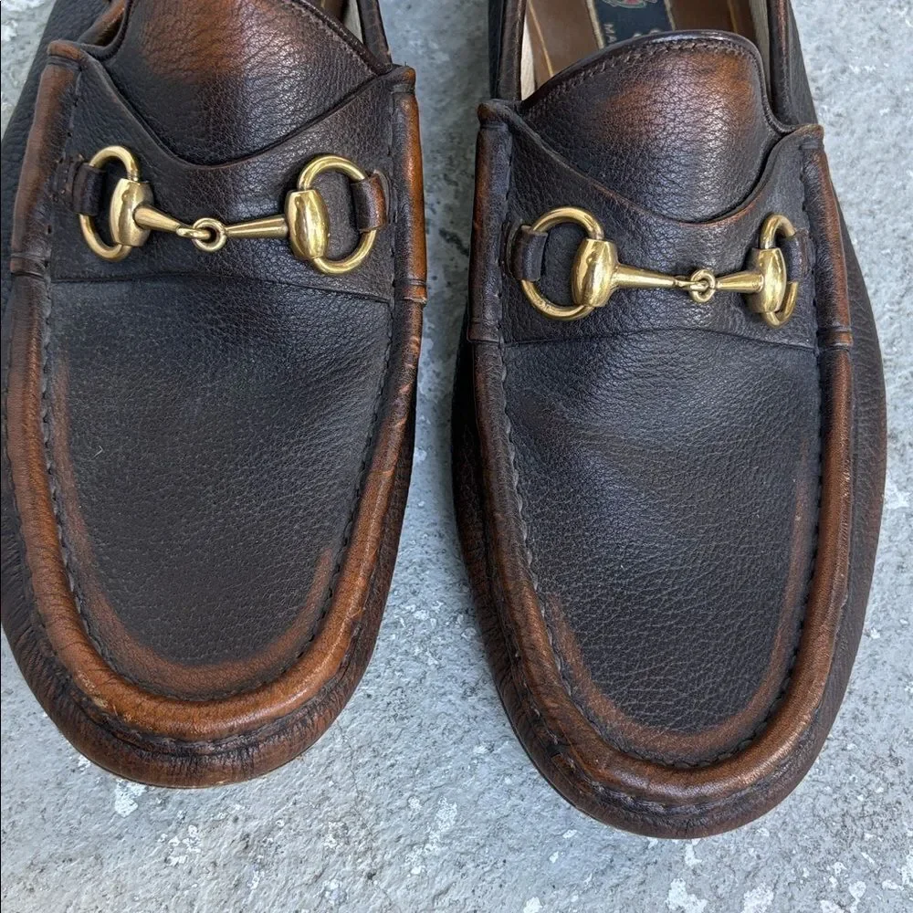 Gucci men’s two tone horse bit loafers